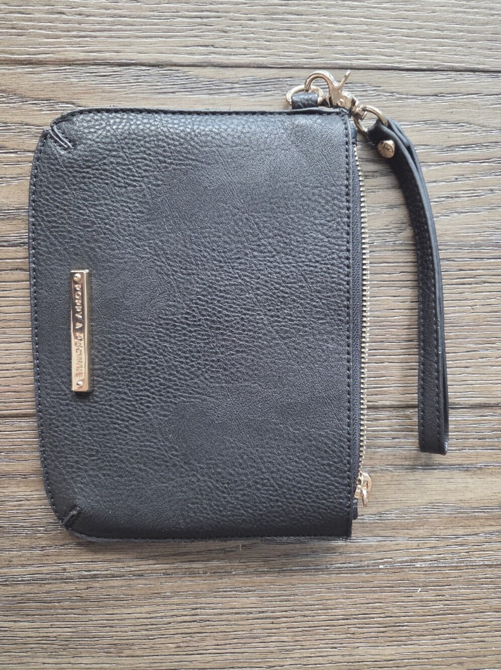 Poppy & Peonies Black Faux Leather Wristlet Clutch with Gold Hardware